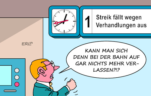 Cartoon: Bahn GDL (medium) by Erl tagged politik,verkehr,tarifverhandlungen,bahn,gdl,gewerkschaft,der,lokomotivführer,chef,claus,weselsky,maximalforderungen,streik,wellenstreik,absage,verhandlungen,bahnkunden,fahrgäste,bahnfahrerinnen,bahnfahrer,verärgert,verlässlichkeit,unpünktlichkeit,verspätungen,karikatur,erl,politik,verkehr,tarifverhandlungen,bahn,gdl,gewerkschaft,der,lokomotivführer,chef,claus,weselsky,maximalforderungen,streik,wellenstreik,absage,verhandlungen,bahnkunden,fahrgäste,bahnfahrerinnen,bahnfahrer,verärgert,verlässlichkeit,unpünktlichkeit,verspätungen,karikatur,erl