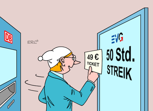 Cartoon: Bahnstreik (medium) by Erl tagged politik,verkehr,deutsche,bahn,db,49,euro,ticket,gewerkschaft,evg,50,stunden,streik,karikatur,erl,politik,verkehr,deutsche,bahn,db,49,euro,ticket,gewerkschaft,evg,50,stunden,streik,karikatur,erl