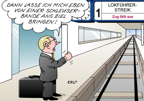 Cartoon: Bahnstreik Schleuserbanden (medium) by Erl tagged bahn,streik,bahnstreik,lokführer,gewerkschaft,gdl,claus,weselskytarifverhandlungen,macht,kompetenz,bahnfahrer,ärger,schleuserbande,schleuserbanden,flüchtlinge,mittelmeer,boot,ertrinken,tod,geld,verbrechen,politik,eu,bahnhof,koffer,karikatur,erl,bahn,streik,bahnstreik,lokführer,gewerkschaft,gdl,claus,weselskytarifverhandlungen,macht,kompetenz,bahnfahrer,ärger,schleuserbande,schleuserbanden,flüchtlinge,mittelmeer,boot,ertrinken,tod,geld,verbrechen,politik,eu,bahnhof,koffer