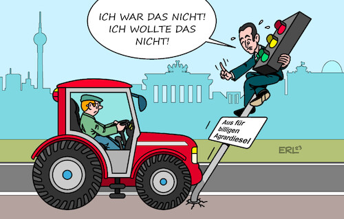 Cartoon: Bauernprotest (medium) by Erl tagged politik,bundesregierung,ampel,spd,grüne,fdp,haushalt,umgehung,schuldenbremse,klage,cdu,karlsruhe,urteil,milliardenloch,sparen,kürzen,streichen,subventionen,agrardiesel,landwirtschaft,bauern,proteste,berlin,traktor,zorn,landwirtschaftsminister,cem,özdemir,distanzierung,karikatur,erl,politik,bundesregierung,ampel,spd,grüne,fdp,haushalt,umgehung,schuldenbremse,klage,cdu,karlsruhe,urteil,milliardenloch,sparen,kürzen,streichen,subventionen,agrardiesel,landwirtschaft,bauern,proteste,berlin,traktor,zorn,landwirtschaftsminister,cem,özdemir,distanzierung,karikatur,erl