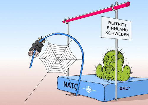 Cartoon: Beitrittsgespräche (medium) by Erl tagged politik,krieg,angriff,überfall,wladimir,putin,russland,ukraine,reaktion,finnland,schweden,antrag,aufnahme,nato,einwand,türkei,erdogan,terrorbekämpfung,mangelhaft,basar,gespräche,platzen,stabhochsprung,kaktus,karikatur,erl,politik,krieg,angriff,überfall,wladimir,putin,russland,ukraine,reaktion,finnland,schweden,antrag,aufnahme,nato,einwand,türkei,erdogan,terrorbekämpfung,mangelhaft,basar,gespräche,platzen,stabhochsprung,kaktus,karikatur,erl