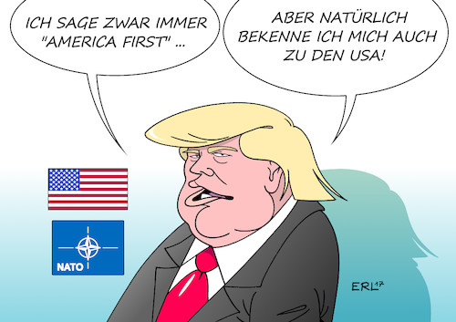 Cartoon: Bekenntnis (medium) by Erl tagged usa,präsident,donald,trump,america,first,amerika,zuerst,nato,obsolet,unsicherheit,bündnis,militärbündnis,bündnispartner,partner,bekenntnis,unberechenbarkeit,rechtspopulismus,münchner,sicherheitskonferenz,karikatur,erl,usa,präsident,donald,trump,america,first,amerika,zuerst,nato,obsolet,unsicherheit,bündnis,militärbündnis,bündnispartner,partner,bekenntnis,unberechenbarkeit,rechtspopulismus,münchner,sicherheitskonferenz,karikatur,erl