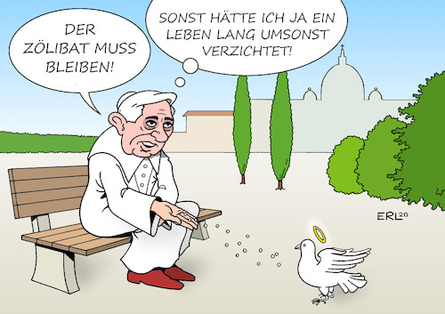 Cartoon: Benedikt (medium) by Erl tagged politik,religion,glaube,kirche,katholisch,vatikan,papst,benedikt,verteidigung,zölibat,enthaltsamkei,verzicht,taube,heiliger,geist,parkbank,karikatur,erl,politik,religion,glaube,kirche,katholisch,vatikan,papst,benedikt,verteidigung,zölibat,enthaltsamkei,verzicht,taube,heiliger,geist,parkbank,karikatur,erl