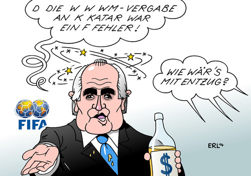 Cartoon: Blatter (medium) by Erl tagged fußball,weltmeisterschaft,fußballweltmeisterschaft,wm,2022,katar,qatar,wüste,hitze,fehler,korruption,ausbeutung,bauarbeiter,entzug,geld,gier,blatter,fifa,fußball,weltmeisterschaft,fußballweltmeisterschaft,wm,2022,katar,qatar,wüste,hitze,fehler,korruption,ausbeutung,bauarbeiter,entzug,geld,gier,blatter,fifa