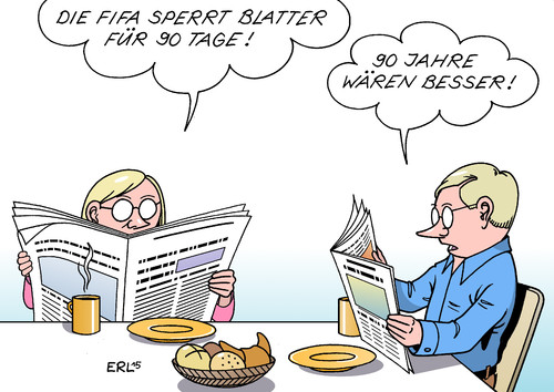 Cartoon: Blatter (medium) by Erl tagged fifa,ethikkommission,suspendierung,sperre,präsident,joseph,sepp,blatter,90,tage,jahre,korruption,bestechung,schmiergeld,sumpf,fußball,weltverband,verband,sport,karikatur,erl,fifa,ethikkommission,suspendierung,sperre,präsident,joseph,sepp,blatter,90,tage,jahre,korruption,bestechung,schmiergeld,sumpf,fußball,weltverband,verband,sport,karikatur,erl