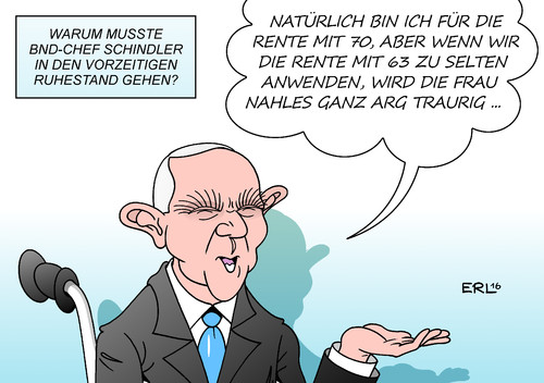 Cartoon: BND-Chef (medium) by Erl tagged bnd,bundesnachrichtendienst,geheimdienst,chef,schindler,vorzeitiger,ruhestand,finanzminister,schäuble,rente,mit,70,63,arbeitsministerin,nahles,traurig,karikatur,erl,bnd,bundesnachrichtendienst,geheimdienst,chef,schindler,vorzeitiger,ruhestand,finanzminister,schäuble,rente,mit,70,63,arbeitsministerin,nahles,traurig,karikatur,erl