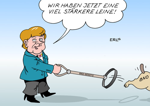 Cartoon: BND-Gesetz (medium) by Erl tagged geheimdienst,bnd,abhören,ausspähen,informationen,daten,nsa,skandal,grauzone,kontrolle,bundesrichter,bundesanwalt,befugnisse,deutsche,ausländer,journalisten,bundeskanzleramt,bundeskanzlerin,angela,merkel,leine,schnüffeln,hund,karikatur,erl,geheimdienst,bnd,abhören,ausspähen,informationen,daten,nsa,skandal,grauzone,kontrolle,bundesrichter,bundesanwalt,befugnisse,deutsche,ausländer,journalisten,bundeskanzleramt,bundeskanzlerin,angela,merkel,leine,schnüffeln,hund,karikatur,erl