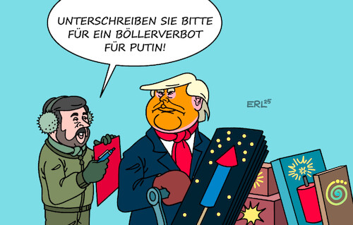 Cartoon: Böllerverbot (medium) by Erl tagged politik,treffen,selenskyj,trump,krieg,ukraine,putin,angriffe,böllerverbot,silvester,karikatur,erl,politik,treffen,selenskyj,trump,krieg,ukraine,putin,angriffe,böllerverbot,silvester,karikatur,erl