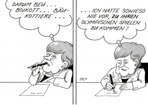 Cartoon: Boykott - ein Fremdwort (medium) by Erl tagged merkel,china,boykott,olympische,spiele,peking,2008,,merkel,china,boykott,olympiade,olymp,olympia,olympische spiele,peking,2008,dalai,lama,tibet,menschenrechte,menschenwürde,angela,freiheit,buddhismus,entscheidung,angela merkel,olympische,spiele,dalai lama