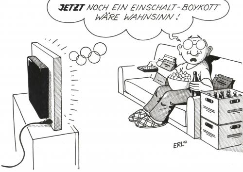 Cartoon: Boykott (medium) by Erl tagged olympia,peking,china,boykott,fernsehen,zuschauer,fernbedienung,bier,chips,sofa,couch,olympia,beijing,china,olympiade,olympische spiele,peking,pressefreiheit,sport,tibet,zensur,buddhismus,athletik,boykott,dalai lama,demokratie,demonstration,fackellauf,freistaat tibet,gefängnisstrafe,meinungsfreiheit,menschenrechte,militär,militärdiktatur,fernsehen,zuschauer,fernbedienung,bier,chips,sofa,couch,einschaltboykott,olympische,spiele,dalai,lama,freistaat