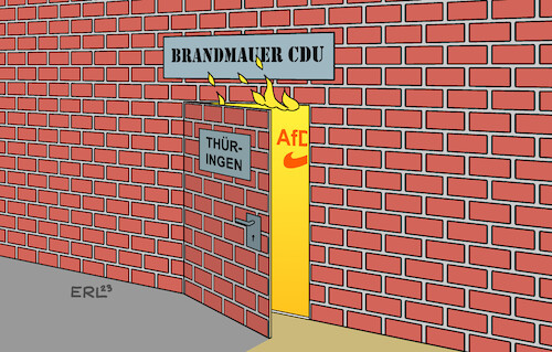 Cartoon: Brandmauer (medium) by Erl tagged politik,cdu,umgang,afd,rechtspopulismus,rechtsextremismus,brandmauer,abstimmung,thüringen,grundsteuer,senkung,steuersenkung,tür,feuer,karikatur,erl,politik,cdu,umgang,afd,rechtspopulismus,rechtsextremismus,brandmauer,abstimmung,thüringen,grundsteuer,senkung,steuersenkung,tür,feuer,karikatur,erl