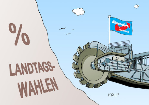 Cartoon: Braunkohlebagger (medium) by Erl tagged politik,landtagswahlen,sachsen,brandenburg,thema,kohleausstieg,braunkohle,strukturwandel,afd,braunkohlebagger,wahlkampfmobil,karikatur,erl,politik,landtagswahlen,sachsen,brandenburg,thema,kohleausstieg,braunkohle,strukturwandel,afd,braunkohlebagger,wahlkampfmobil,karikatur,erl