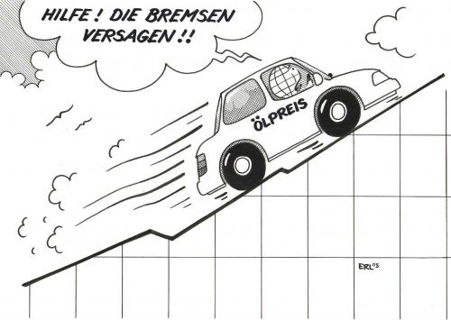 Cartoon: Bremsen (medium) by Erl tagged öl,ölpreis,öl,ölpreis,statistik,anstieg,kurve,diagramm,globus,börse,aktien,geld,preis,auto,fahren,berg,rauffahren,hindernis,schwer,antrieb,bremsen,versagen,bedrohung,gefahr,absturz,abstieg,gefälle