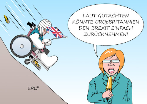 Cartoon: Brexit-Rücknahme (medium) by Erl tagged politik,brexit,austritt,grossbritannien,gb,uk,europäische,union,premierministerin,theresa,may,vertrag,eu,zustimmung,parlament,unsicher,widerstand,gegner,brexiteers,hardliner,hart,konservative,partei,tories,misstrauensvotum,chaos,gutachten,gutachter,eugh,europäischer,gerichtshof,rücknahme,einseitig,möglich,karikatur,erl,politik,brexit,austritt,grossbritannien,gb,uk,europäische,union,premierministerin,theresa,may,vertrag,eu,zustimmung,parlament,unsicher,widerstand,gegner,brexiteers,hardliner,hart,konservative,partei,tories,misstrauensvotum,chaos,gutachten,gutachter,eugh,europäischer,gerichtshof,rücknahme,einseitig,möglich,karikatur,erl