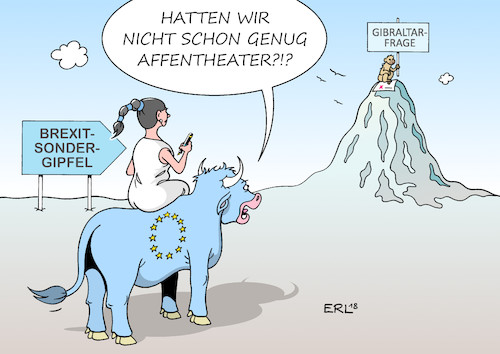 Cartoon: Brexit-Sondergipfel (medium) by Erl tagged politik,brexit,austritt,grossbritannien,gb,uk,eu,europäische,union,premierministerin,theresa,may,vertrag,kabinett,zustimmung,rücktritte,brexitminister,minister,konservative,partei,tories,misstrauensvotum,gefahr,amt,verlust,parlament,unsicher,gegner,brexiteers,hardliner,spanien,gibraltar,regelung,affenfelsen,affentheater,unterschrift,sondergipfel,karikatur,erl,politik,brexit,austritt,grossbritannien,gb,uk,eu,europäische,union,premierministerin,theresa,may,vertrag,kabinett,zustimmung,rücktritte,brexitminister,minister,konservative,partei,tories,misstrauensvotum,gefahr,amt,verlust,parlament,unsicher,gegner,brexiteers,hardliner,spanien,gibraltar,regelung,affenfelsen,affentheater,unterschrift,sondergipfel,karikatur,erl