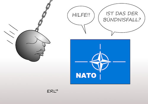 Cartoon: Bündnisfall (medium) by Erl tagged politik,nato,bündnis,verteidigung,verteidigungsbündnis,beistandspakt,militär,gipfel,präsident,donald,trump,vorwürfe,beschuldigungen,handel,geschäft,deal,geld,deutschland,pipeline,erdgas,energie,abhängigkeit,russland,usa,bündnisfall,ernstfall,verteidigungsfall,karikatur,erl,politik,nato,bündnis,verteidigung,verteidigungsbündnis,beistandspakt,militär,gipfel,präsident,donald,trump,vorwürfe,beschuldigungen,handel,geschäft,deal,geld,deutschland,pipeline,erdgas,energie,abhängigkeit,russland,usa,bündnisfall,ernstfall,verteidigungsfall,karikatur,erl