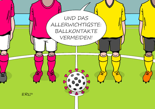 Cartoon: Bundesliga (medium) by Erl tagged politik,corona,pandemie,virus,kontaktverbot,lockdown,lockerungen,neustart,fußball,bundesliga,hygiene,konzept,test,ballkontakte,karikatur,erl,politik,corona,pandemie,virus,kontaktverbot,lockdown,lockerungen,neustart,fußball,bundesliga,hygiene,konzept,test,ballkontakte,karikatur,erl