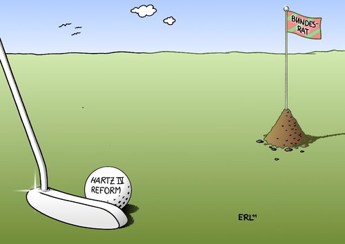 Cartoon: Bundesrat (medium) by Erl tagged bundesrat,hartz,reform,regierung,cdu,csu,fdp,schwarz,gelb,opposition,spd,grüne,linke,rot,grün,scheitern,abstimmung,ablehnung,golf,schläger,loch,ball,bundesrat,hartz,reform,regierung,cdu,csu,fdp,schwarz,gelb,opposition,spd,grüne,linke,grün,rot,abstimmung,ablehnung,golf,schläger,arbeit,job