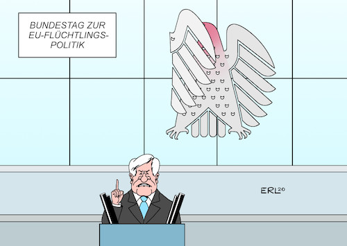 Cartoon: Bundestag (medium) by Erl tagged politik,eu,flüchtlinge,flüchtlingspolitik,schande,verrat,werte,humanität,solidarität,asylrecht,lager,moria,lesbos,griechenland,feuer,brand,aufmerksamkeit,frage,aufnahme,verteilung,zahlen,deutschland,debatte,bundestag,innenminister,horst,seehofer,adler,bundesadler,scham,schämen,karikatur,erl,politik,eu,flüchtlinge,flüchtlingspolitik,schande,verrat,werte,humanität,solidarität,asylrecht,lager,moria,lesbos,griechenland,feuer,brand,aufmerksamkeit,frage,aufnahme,verteilung,zahlen,deutschland,debatte,bundestag,innenminister,horst,seehofer,adler,bundesadler,scham,schämen,karikatur,erl