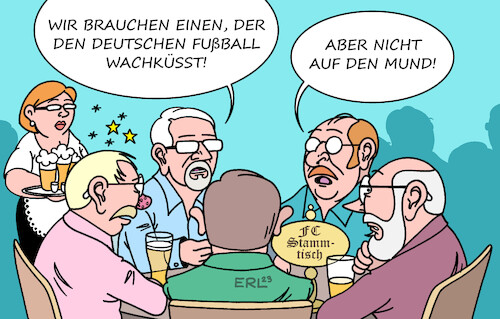 Cartoon: Bundestrainer (medium) by Erl tagged politik,sport,fußball,deutschland,nationalmannschaft,niederlage,japan,serie,krise,bundestrainer,hansi,flick,entlassung,suche,nachfolger,wachküssen,luis,rubiales,rücktritt,präsident,fußballverband,spanien,skandal,kuss,mund,spielerin,jennifer,hermoso,weltmeisterin,frauenfußball,stammtisch,karikatur,erl,politik,sport,fußball,deutschland,nationalmannschaft,niederlage,japan,serie,krise,bundestrainer,hansi,flick,entlassung,suche,nachfolger,wachküssen,luis,rubiales,rücktritt,präsident,fußballverband,spanien,skandal,kuss,mund,spielerin,jennifer,hermoso,weltmeisterin,frauenfußball,stammtisch,karikatur,erl