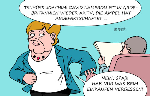 Cartoon: Cameron-Comeback (medium) by Erl tagged politik,großbritannien,gb,uk,comeback,ex,premierminister,david,cameron,konservative,außenminister,altbundeskanzlerin,angela,merkel,gedankenspiele,ampel,große,koalition,groko,joachim,sauer,einkaufen,karikatur,erl,politik,großbritannien,gb,uk,comeback,ex,premierminister,david,cameron,konservative,außenminister,altbundeskanzlerin,angela,merkel,gedankenspiele,ampel,große,koalition,groko,joachim,sauer,einkaufen,karikatur,erl