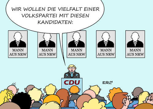 Cartoon: CDU-Kandidaten (medium) by Erl tagged politik,partei,cdu,suche,vorsitz,kandidaten,merz,röttgen,spahn,brinkhaus,linnemann,mann,nrw,vielfalt,volkspartei,karikatur,erl,politik,partei,cdu,suche,vorsitz,kandidaten,merz,röttgen,spahn,brinkhaus,linnemann,mann,nrw,vielfalt,volkspartei,karikatur,erl