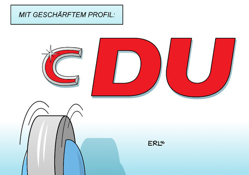 Cartoon: CDU (medium) by Erl tagged cdu,parteitag,kurs,rechts,rechtsruck,profil,schärfung,schärfe,konservativ,markenkern,korrektur,flüchtlingspolitik,bundeskanzlerin,vorsitzende,angela,merkel,schleifen,schleifstein,verkleinerung,christlich,werte,barmherzigkeit,karikatur,erl,cdu,parteitag,kurs,rechts,rechtsruck,profil,schärfung,schärfe,konservativ,markenkern,korrektur,flüchtlingspolitik,bundeskanzlerin,vorsitzende,angela,merkel,schleifen,schleifstein,verkleinerung,christlich,werte,barmherzigkeit,karikatur,erl