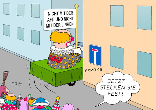 Cartoon: CDU (medium) by Erl tagged politik,karneval,fastnacht,fasching,umzug,cdu,motivwagen,straße,sackgasse,unvereinbarkeitsbeschluss,zusammenarbeit,afd,linke,thüringen,karikatur,erl,politik,karneval,fastnacht,fasching,umzug,cdu,motivwagen,straße,sackgasse,unvereinbarkeitsbeschluss,zusammenarbeit,afd,linke,thüringen,karikatur,erl