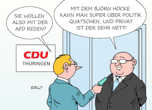 Cartoon: CDU AfD (medium) by Erl tagged politik,thüringen,landtagswahl,wahl,regierungsbildung,teile,cdu,bestrebung,gespräche,afd,björn,höcke,flügel,rechtsextremismus,nationalismus,rassismus,plaudern,quatschen,karikatur,erl,politik,thüringen,landtagswahl,wahl,regierungsbildung,teile,cdu,bestrebung,gespräche,afd,björn,höcke,flügel,rechtsextremismus,nationalismus,rassismus,plaudern,quatschen,karikatur,erl