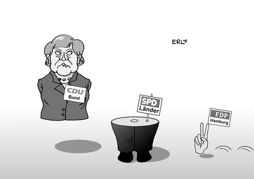 Cartoon: CDU SPD FDP (medium) by Erl tagged cdu,spd,fdp,wahl,hamburg,stärke,schwäche,bund,länder,angela,merkel,sigmar,gabriel,olaf,scholz,katja,suding,christian,lindner,partei,wähler