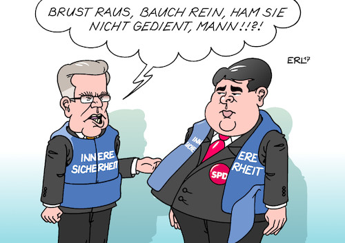 Cartoon: CDU SPD Innere Sicherheit (medium) by Erl tagged innere,sicherheit,terror,bekämpfung,terrorbekämpfung,terrorabwehr,anschlag,konsequenzen,gesetze,verschärfung,vorschläge,reform,sicherheitsbehörden,bund,länder,verfassungsschutz,innenminister,thomas,de,maiziere,cdu,vorwurf,verweigerung,spd,sigmar,gabriel,karikatur,erl,innere,sicherheit,terror,bekämpfung,terrorbekämpfung,terrorabwehr,anschlag,konsequenzen,gesetze,verschärfung,vorschläge,reform,sicherheitsbehörden,bund,länder,verfassungsschutz,innenminister,thomas,de,maiziere,cdu,vorwurf,verweigerung,spd,sigmar,gabriel,karikatur,erl