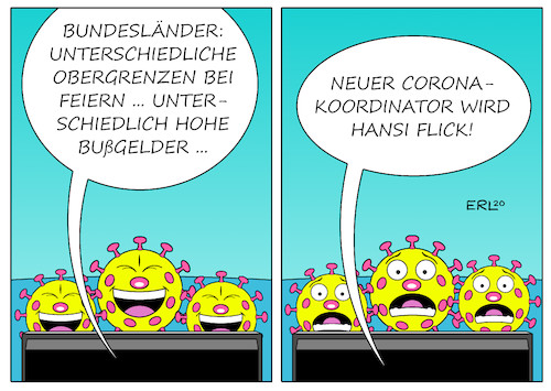 Cartoon: Champion (medium) by Erl tagged politik,sport,corona,virus,pandemie,covid19,bekämpfung,obergrenze,feiern,bußgelder,maskenpflicht,deutschland,bundesländer,föderalismus,unterschiede,koordination,fußball,champions,league,finale,sieger,fc,bayern,münchen,trainer,hans,dieter,hansi,flick,können,fernsehen,viren,lachen,angst,karikatur,erl,politik,sport,corona,virus,pandemie,covid19,bekämpfung,obergrenze,feiern,bußgelder,maskenpflicht,deutschland,bundesländer,föderalismus,unterschiede,koordination,fußball,champions,league,finale,sieger,fc,bayern,münchen,trainer,hans,dieter,hansi,flick,können,fernsehen,viren,lachen,angst,karikatur,erl