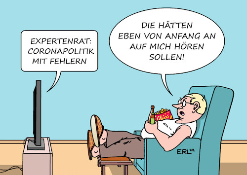 Cartoon: Chefvirologe (medium) by Erl tagged politik,corona,virus,pandemie,covid19,coronapolitik,beurteilung,experten,expertenrat,fehler,hobbyvirologen,virologen,fernsehsessel,fernsehen,bier,chips,karikatur,erl,politik,corona,virus,pandemie,covid19,coronapolitik,beurteilung,experten,expertenrat,fehler,hobbyvirologen,virologen,fernsehsessel,fernsehen,bier,chips,karikatur,erl