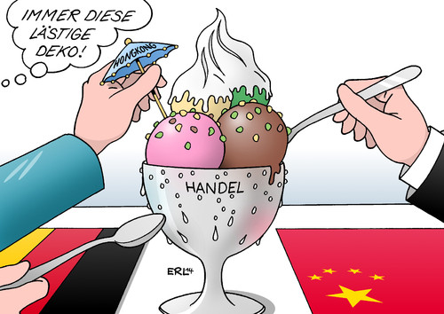 Cartoon: China (medium) by Erl tagged china,deutschland,wirtschaft,handel,geld,menschenrechte,hongkong,schirm,eis,eisbecher,deko,china,deutschland,wirtschaft,handel,geld,menschenrechte,hongkong,schirm,eis,eisbecher,deko