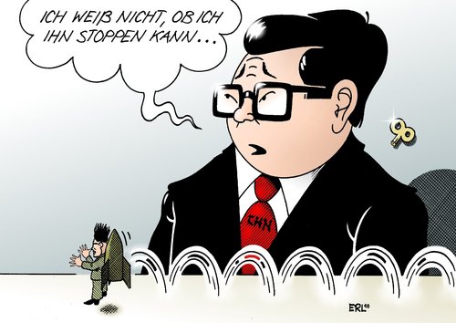 Cartoon: China Nordkorea (medium) by Erl tagged china,nordkorea,südkorea,usa,konflikt,schutzmacht,china,nordkorea,südkorea,usa,schutzmacht,kim jongil,kim,jongil