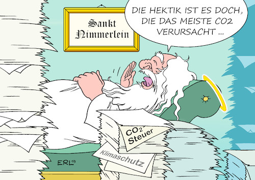 Cartoon: CO2-Steuer (medium) by Erl tagged politik,klima,klimawandel,klimaerwärmung,erderwärmung,klimaschutz,co2,steuer,lethargie,aufschieberitis,sankt,nimmerlein,hektik,karikatur,erl,politik,klima,klimawandel,klimaerwärmung,erderwärmung,klimaschutz,co2,steuer,lethargie,aufschieberitis,sankt,nimmerlein,hektik,karikatur,erl