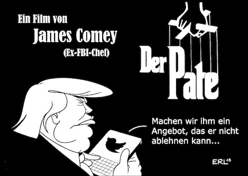 Cartoon: Comey Buch (medium) by Erl tagged politik,usa,james,comey,ex,fbi,chef,entlassung,buch,enthüllungsbuch,präsident,donald,trump,politikstil,charakter,persönlichkeit,eignung,amt,mafia,film,der,pate,kino,angebot,ablehnen,karikatur,erl,politik,usa,james,comey,ex,fbi,chef,entlassung,buch,enthüllungsbuch,präsident,donald,trump,politikstil,charakter,persönlichkeit,eignung,amt,mafia,film,der,pate,kino,angebot,ablehnen,karikatur,erl