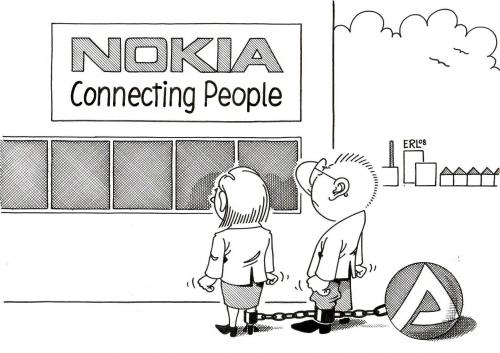 Cartoon: Connecting People (medium) by Erl tagged nokia,nokia,handy,arbeitsamt,arbeitslos,angekettet,bochum,schließung,fabrik,deutschland,entlassung,entlassen,agentur für arbeit,bundesagentur für arbeit,jobcenter,arbeitslosigkeit,beschäftigung,konjunktur,abwanderung,konzern,agentur,für,arbeit,bundesagentur