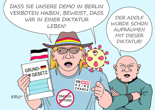 Cartoon: Corona-Demo-Verbot (medium) by Erl tagged politik,corona,pandemie,lockdown,öffnung,lockerung,wissenschaft,virologie,demonstration,coronademo,verschwörungstheorie,esotherik,rechtsextremismus,leugnung,ablehnung,masken,maulkorb,diktatur,virus,souffleur,ausbreitung,zweite,welle,karikatur,erl,politik,corona,pandemie,lockdown,öffnung,lockerung,wissenschaft,virologie,demonstration,coronademo,verschwörungstheorie,esotherik,rechtsextremismus,leugnung,ablehnung,masken,maulkorb,diktatur,virus,souffleur,ausbreitung,zweite,welle,karikatur,erl