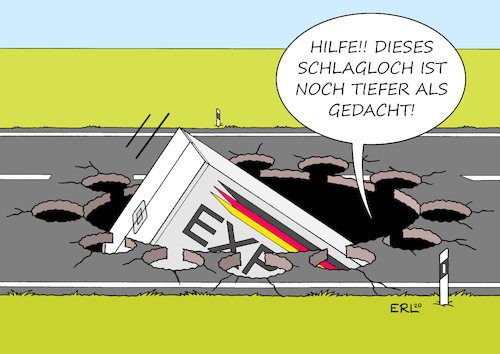 Cartoon: Corona Exporteinbruch (medium) by Erl tagged politik,corona,virus,pandemie,einbruch,wirtschaft,weltwirtschaft,deutschland,export,straße,schlagloch,karikatur,erl,politik,corona,virus,pandemie,einbruch,wirtschaft,weltwirtschaft,deutschland,export,straße,schlagloch,karikatur,erl