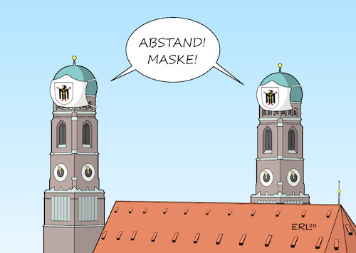 Cartoon: Corona in München (medium) by Erl tagged politik,corona,virus,pandemie,zweite,welle,anstieg,fallzahlen,münchen,maßnahmen,masken,maskenpflicht,abstand,liebfrauenkirche,frauenkirche,frauentürme,wappen,münchner,kindl,bayern,karikatur,erl,politik,corona,virus,pandemie,zweite,welle,anstieg,fallzahlen,münchen,maßnahmen,masken,maskenpflicht,abstand,liebfrauenkirche,frauenkirche,frauentürme,wappen,münchner,kindl,bayern,karikatur,erl