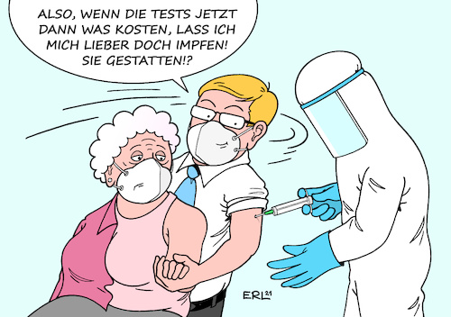 Cartoon: Coronatests (medium) by Erl tagged politik,corona,virus,pandemie,covid19,lockdown,impfstoff,impfung,impfen,lockerung,öffnung,diskussion,vorteile,geimpfte,nachteile,ungeimpfte,test,coronatest,gratis,kostenpflichtig,impfzentrum,karikatur,erl,politik,corona,virus,pandemie,covid19,lockdown,impfstoff,impfung,impfen,lockerung,öffnung,diskussion,vorteile,geimpfte,nachteile,ungeimpfte,test,coronatest,gratis,kostenpflichtig,impfzentrum,karikatur,erl