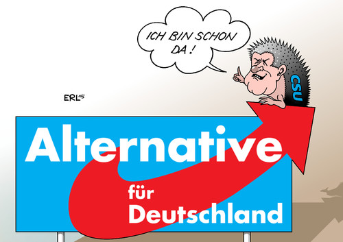 Cartoon: CSU-Taktik (medium) by Erl tagged csu,afd,konkurrenz,rechtspopulismus,asylpolitik,rechts,rand,wähler,stimmen,wählerstimmen,konservativ,deutschnational,hase,igel,seehofer,karikatur,erl,csu,afd,konkurrenz,rechtspopulismus,asylpolitik,rechts,rand,wähler,stimmen,wählerstimmen,konservativ,deutschnational,hase,igel,seehofer