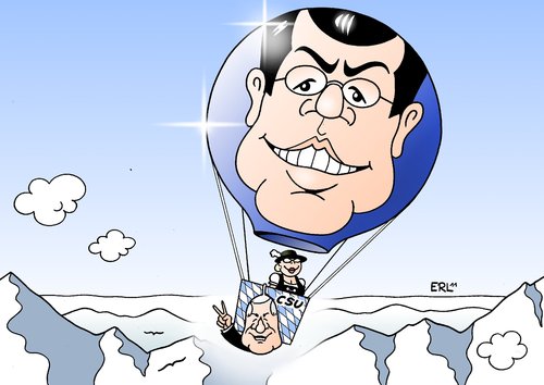 Cartoon: CSU (medium) by Erl tagged aufwind,guttenberg,seehofer,kreuth,wildbad,klausur,csu,höhenflug,ballast,berge,umfragewerte,csu,klausur,wildbad,kreuth,seehofer,guttenberg,ballast,höhenflug,aufwind,berge,umfragewerte