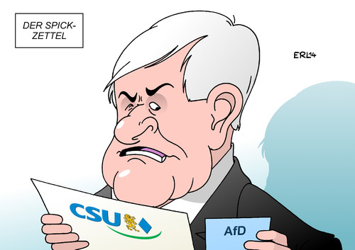 Cartoon: CSU (medium) by Erl tagged csu,partei,bayern,parteitag,richtung,kurs,afd,rechtspopulismus,raum,inhalt,position,übernahme,spickzettel,ministerpräsident,vorsitz,horst,seehofer,karikatur,erl,csu,partei,bayern,parteitag,richtung,kurs,afd,rechtspopulismus,raum,inhalt,position,übernahme,spickzettel,ministerpräsident,vorsitz,horst,seehofer