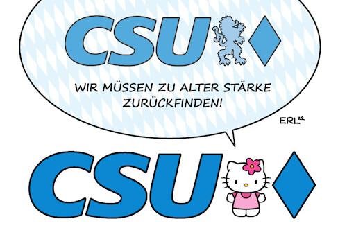 Cartoon: CSU (medium) by Erl tagged politik,partei,csu,klausur,bundestagswahl,2021,verlust,regierung,bund,umfragetief,bayern,löwe,katze,kätzchen,hello,kitty,alte,stärke,suche,karikatur,erl,politik,partei,csu,klausur,bundestagswahl,2021,verlust,regierung,bund,umfragetief,bayern,löwe,katze,kätzchen,hello,kitty,alte,stärke,suche,karikatur,erl