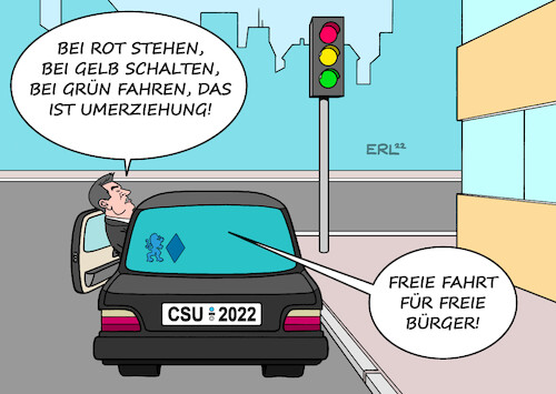 Cartoon: CSU (medium) by Erl tagged politik,partei,bayern,csu,ministerpräsident,markus,söder,beineahe,kanzlerkandidat,bedeutung,verlust,aufmerksamkeit,vorwurf,bundesregierung,ampel,umerziehung,verkehrsregelung,auto,karikatur,erl,politik,partei,bayern,csu,ministerpräsident,markus,söder,beineahe,kanzlerkandidat,bedeutung,verlust,aufmerksamkeit,vorwurf,bundesregierung,ampel,umerziehung,verkehrsregelung,auto,karikatur,erl