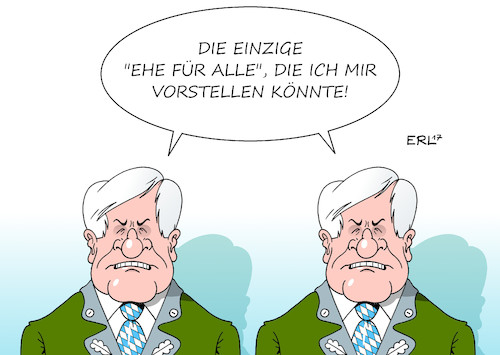 Cartoon: CSU Ehe für alle (medium) by Erl tagged ehe,für,alle,gleichgeschlechtlich,homoehe,homosexualität,schwule,lesben,heterosexualität,abstimmung,bundestag,mehrheit,spd,linke,grüne,teile,cdu,csu,gegner,konservative,mann,und,frau,kinder,tradition,familienbild,seehofer,karikatur,erl,ehe,für,alle,gleichgeschlechtlich,homoehe,homosexualität,schwule,lesben,heterosexualität,abstimmung,bundestag,mehrheit,spd,linke,grüne,teile,cdu,csu,gegner,konservative,mann,und,frau,kinder,tradition,familienbild,seehofer,karikatur,erl