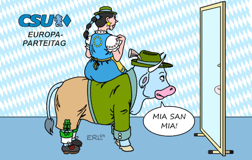 Cartoon: CSU Europaparteitag (medium) by Erl tagged politik,partei,parteitag,csu,europaparteitag,europa,stier,bayern,tracht,mia,san,karikatur,erl,politik,partei,parteitag,csu,europaparteitag,europa,stier,bayern,tracht,mia,san,karikatur,erl