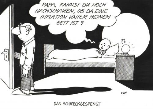 Cartoon: Das Schreckgespenst (medium) by Erl tagged inflation,angst,inflation,angst,gespenst,monster,bett,kinder,fantasie,nacht,wirtschaft,zukunft,börse,geld,gehalt,wert,krise